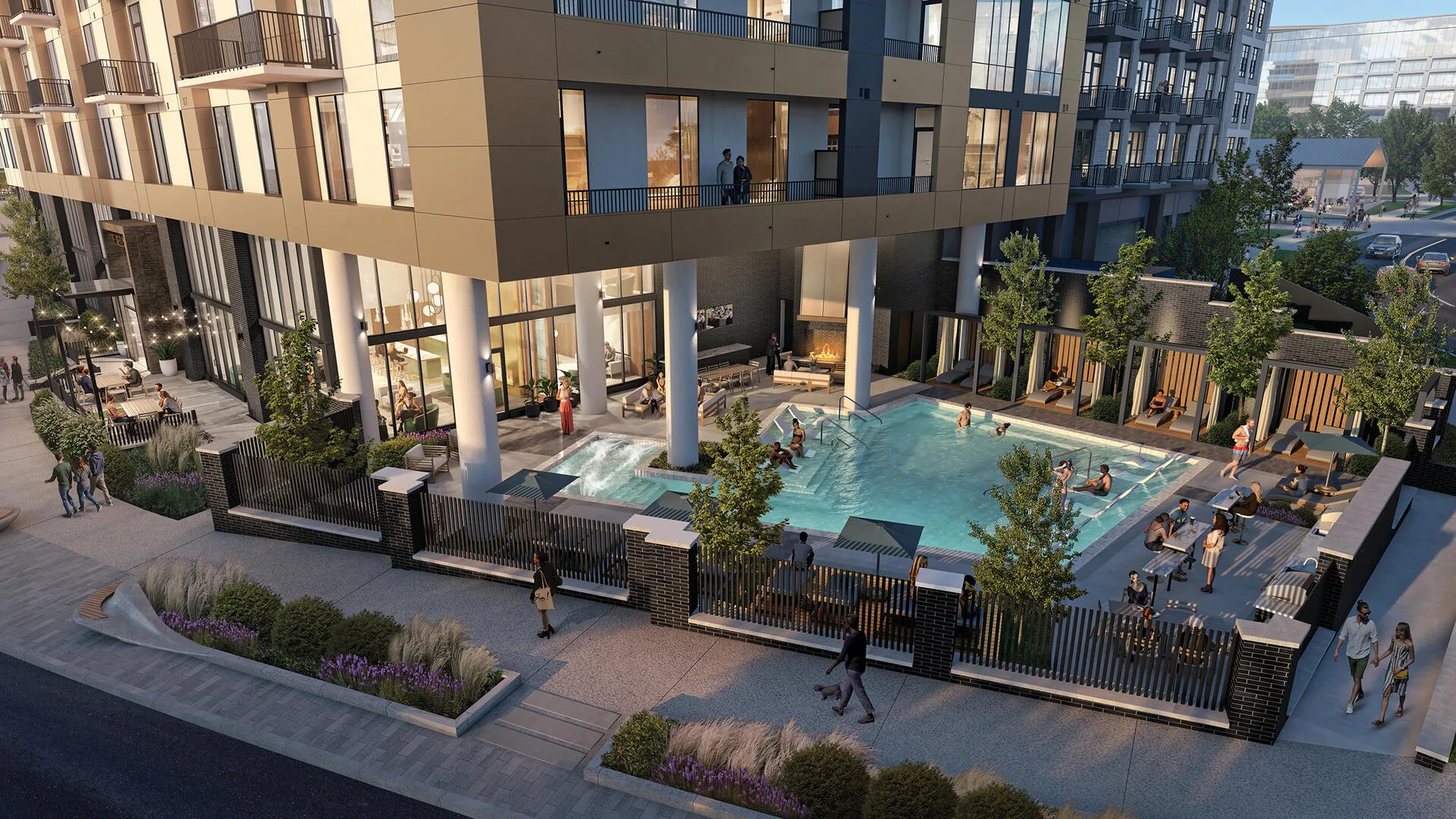 Rendering of the resort-style ground-floor pool beneath Oro Ballantyne