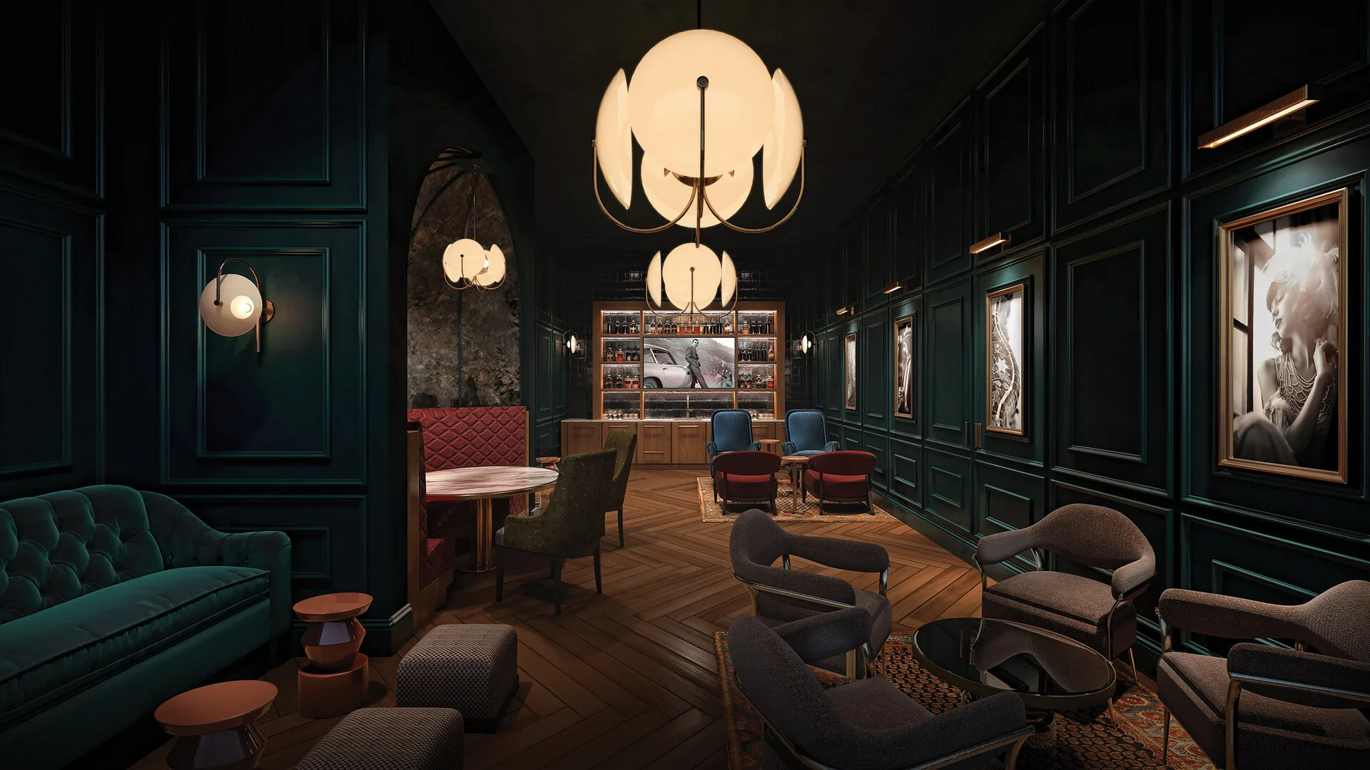 Oro's hidden speakeasy featuring ornate décor and subdued lighting